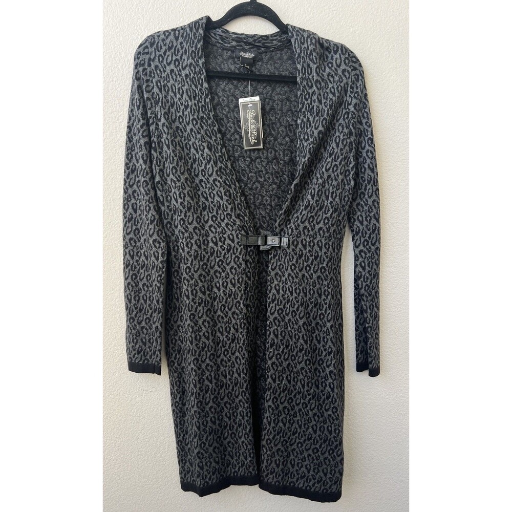 NWT Peck & Peck Gray Leopard Cheetah Cardigan Sweater Small